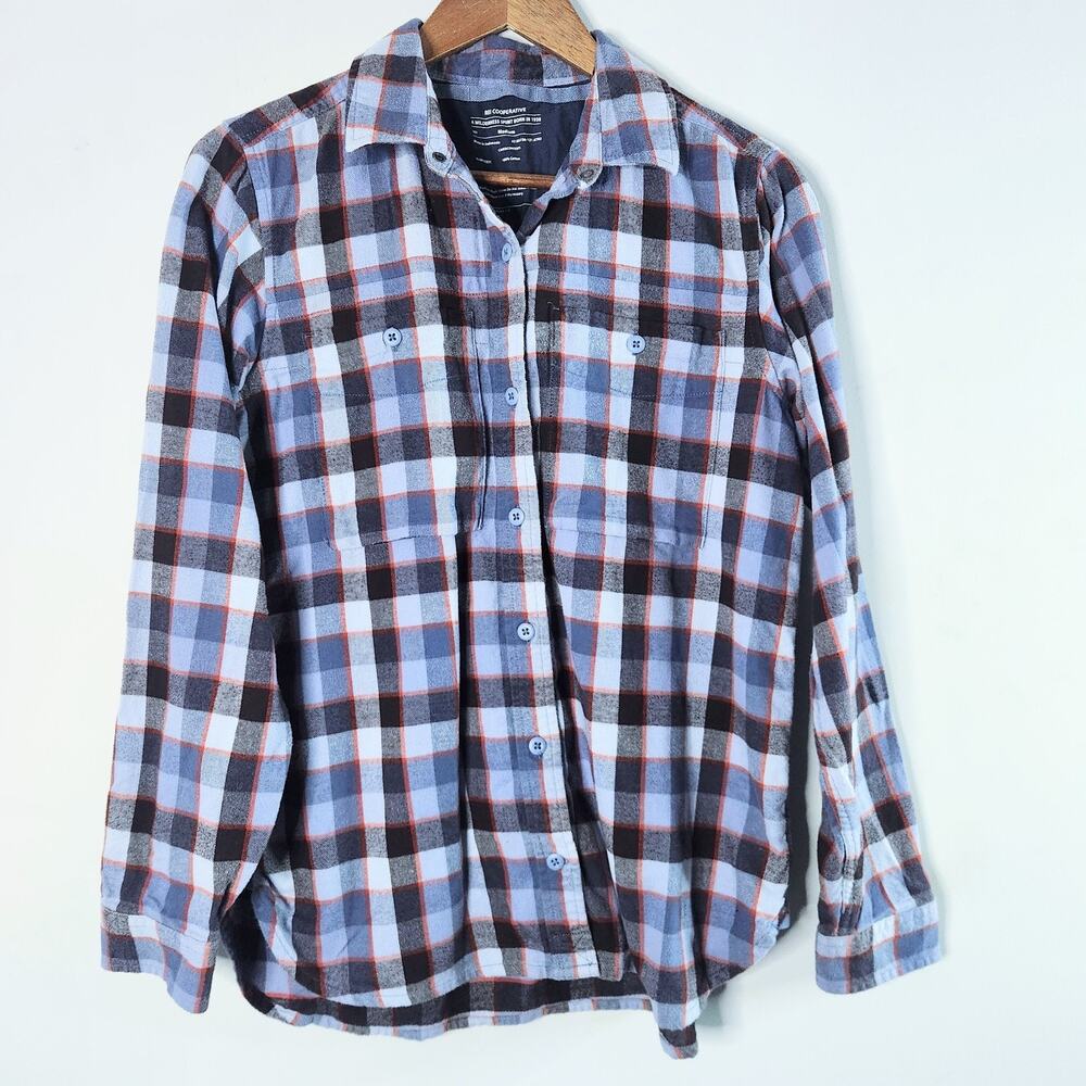 REI Cooperative Mens Blue Plaid Button Up Shirt Size Medium Western Hiking